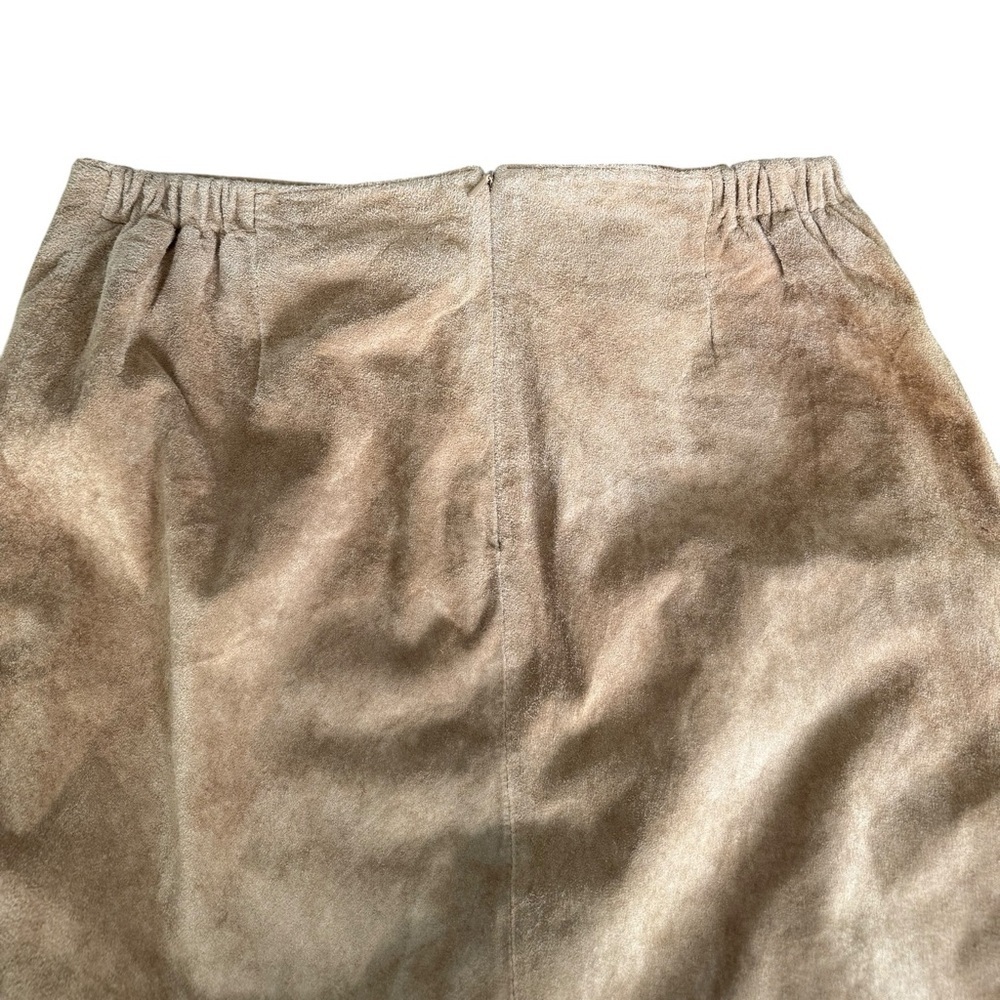Chico's brand tan suede leather skirt whipstitch ruffled hem size 1 - Picture 8 of 17